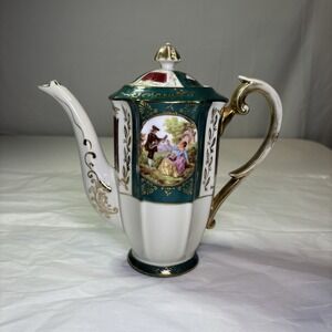 Vintage Original Japan Teapot Gold Accents Tea Kettle Pot Green And Gold